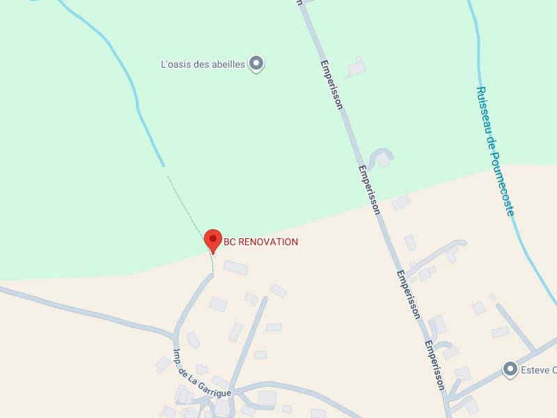 Localisation BC RENOVATION : Plan d'Accès à Empérisson Carte Google Maps localisant BC RENOVATION près de la route Empérisson et du Ruisseau de Poumecoste.