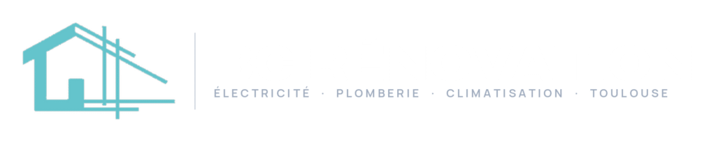 Logo turquoise icône maison : électricité, plomberie, climatisation à Toulouse.